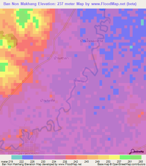 Ban Non Makhang,Thailand Elevation Map