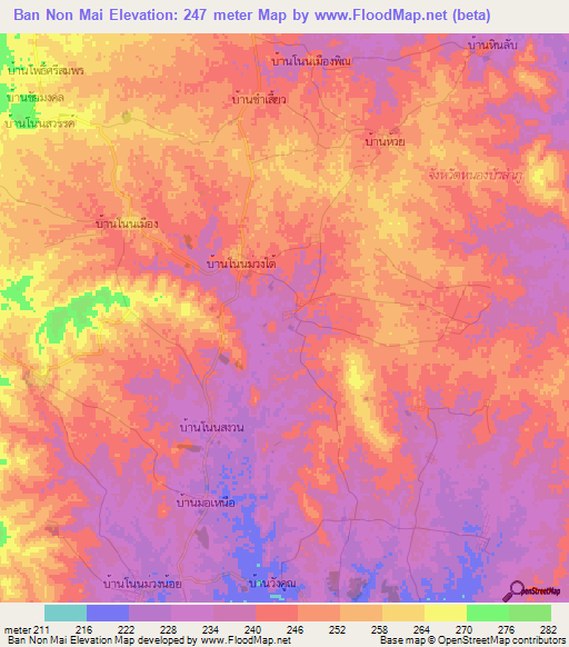 Ban Non Mai,Thailand Elevation Map