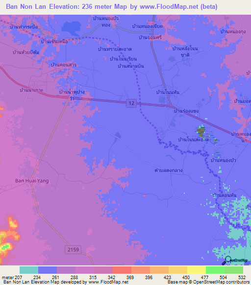 Ban Non Lan,Thailand Elevation Map