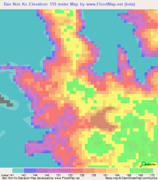 Ban Non Ko,Thailand Elevation Map