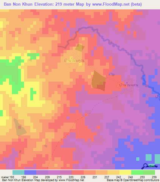 Ban Non Khun,Thailand Elevation Map