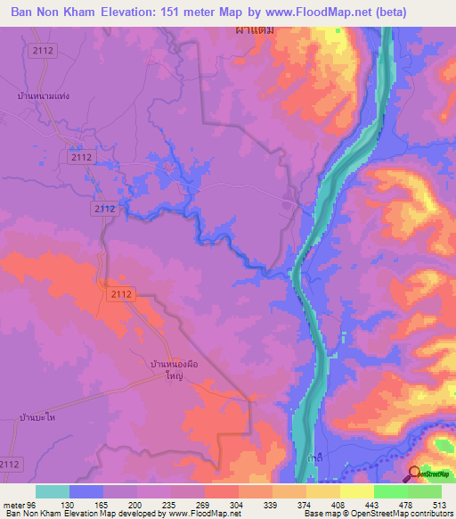 Ban Non Kham,Thailand Elevation Map