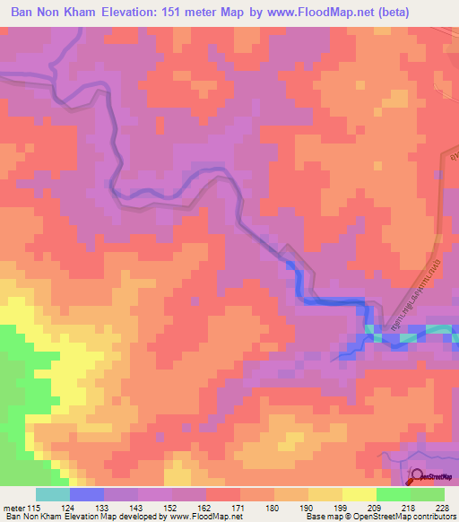 Ban Non Kham,Thailand Elevation Map