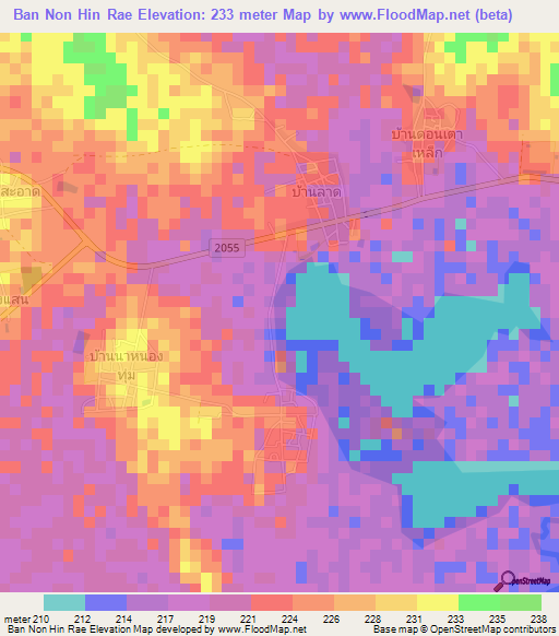 Ban Non Hin Rae,Thailand Elevation Map