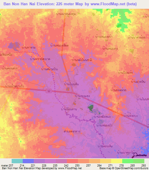 Ban Non Han Nai,Thailand Elevation Map
