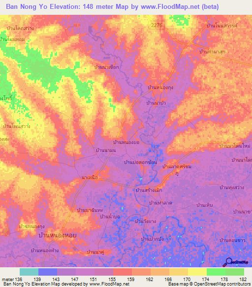 Ban Nong Yo,Thailand Elevation Map