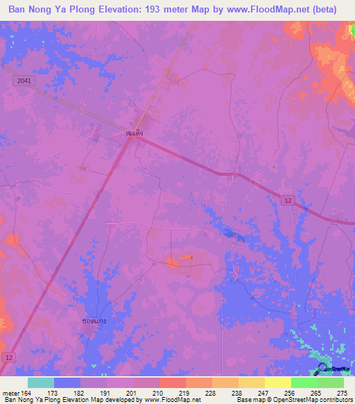 Ban Nong Ya Plong,Thailand Elevation Map