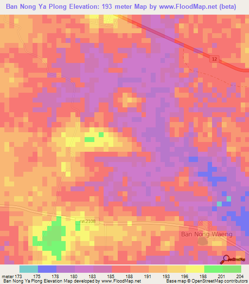 Ban Nong Ya Plong,Thailand Elevation Map