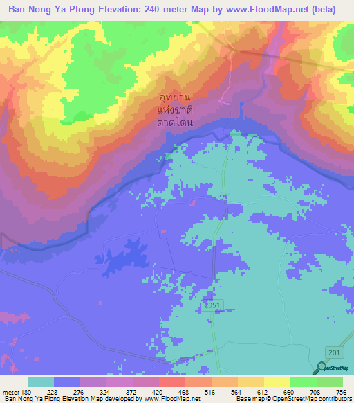Ban Nong Ya Plong,Thailand Elevation Map