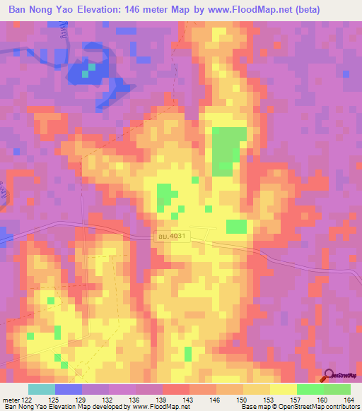 Ban Nong Yao,Thailand Elevation Map