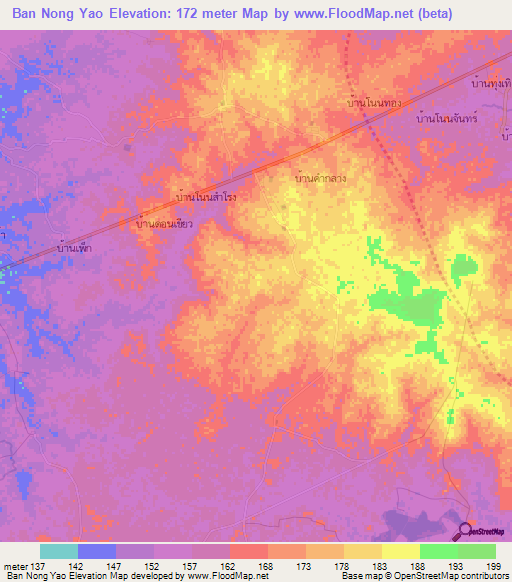 Ban Nong Yao,Thailand Elevation Map
