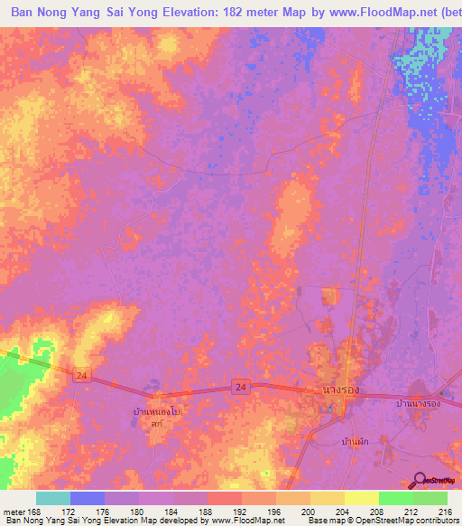Ban Nong Yang Sai Yong,Thailand Elevation Map