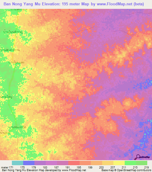 Ban Nong Yang Mu,Thailand Elevation Map
