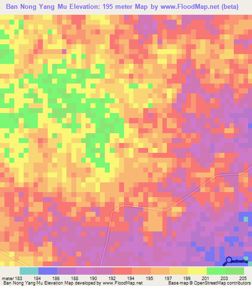 Ban Nong Yang Mu,Thailand Elevation Map