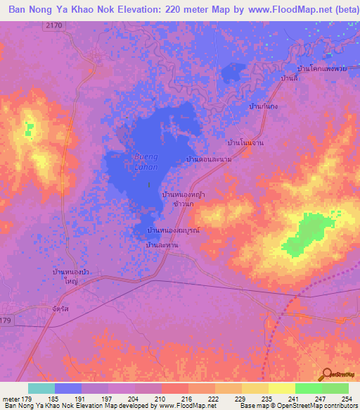 Ban Nong Ya Khao Nok,Thailand Elevation Map