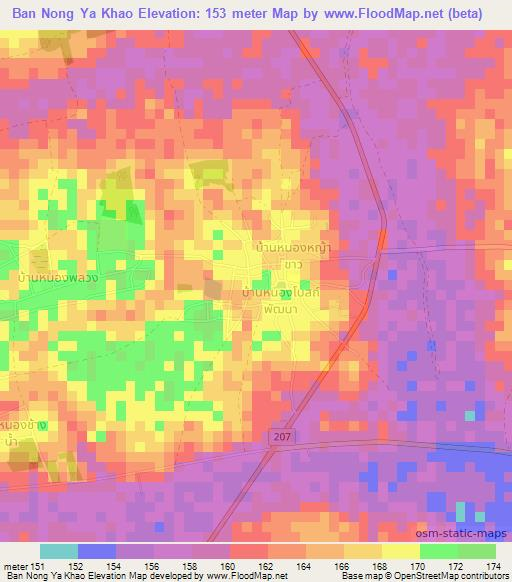 Ban Nong Ya Khao,Thailand Elevation Map