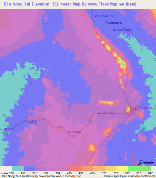Ban Nong Yai,Thailand Elevation Map