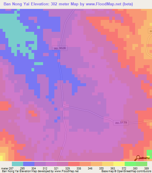 Ban Nong Yai,Thailand Elevation Map