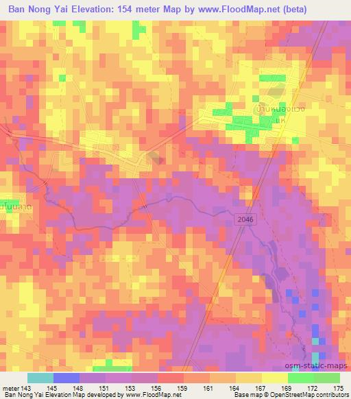 Ban Nong Yai,Thailand Elevation Map