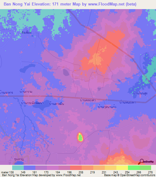 Ban Nong Yai,Thailand Elevation Map