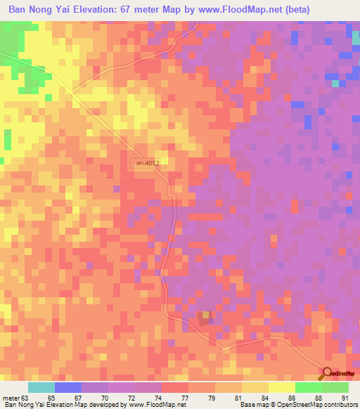Ban Nong Yai,Thailand Elevation Map