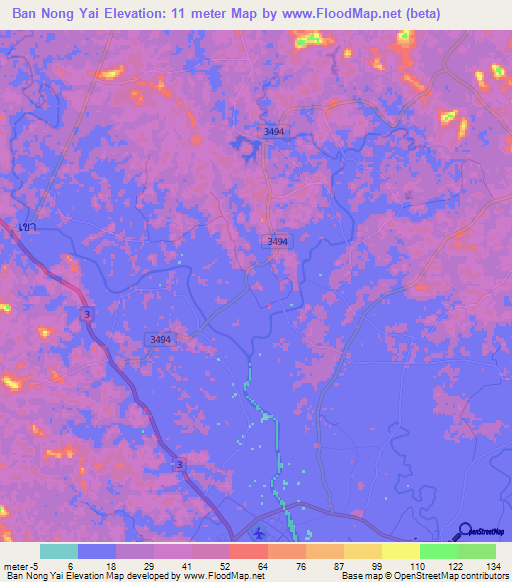 Ban Nong Yai,Thailand Elevation Map