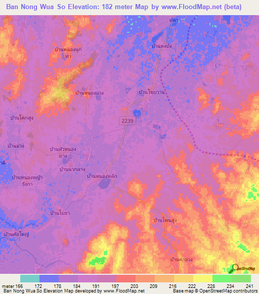Ban Nong Wua So,Thailand Elevation Map