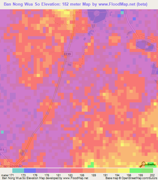 Ban Nong Wua So,Thailand Elevation Map