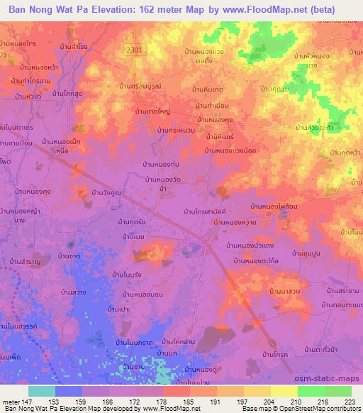 Ban Nong Wat Pa,Thailand Elevation Map