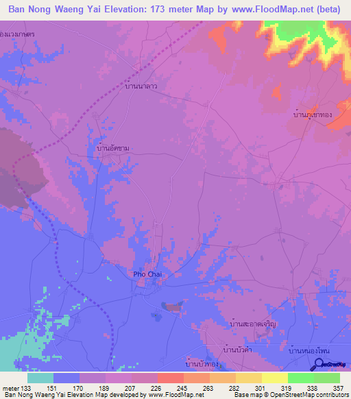 Ban Nong Waeng Yai,Thailand Elevation Map