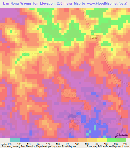 Ban Nong Waeng Ton,Thailand Elevation Map