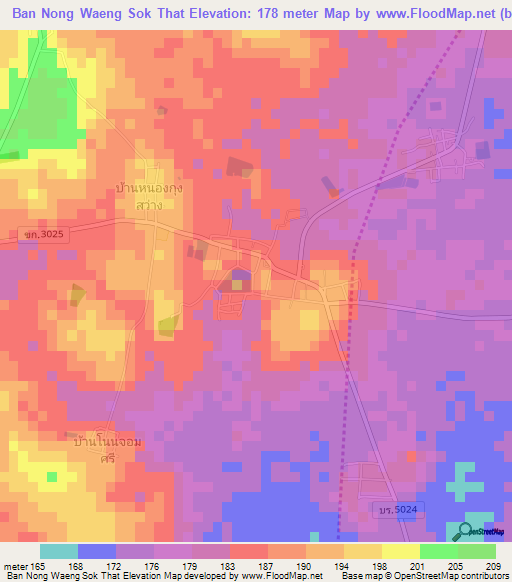 Ban Nong Waeng Sok That,Thailand Elevation Map