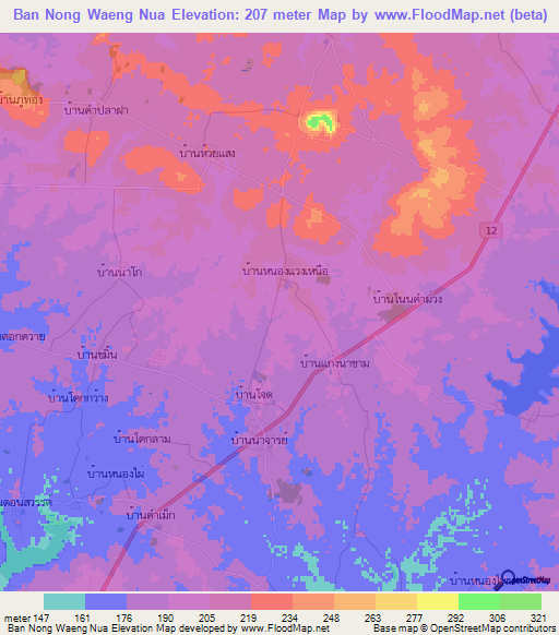 Ban Nong Waeng Nua,Thailand Elevation Map
