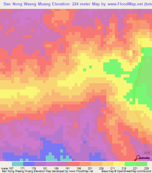 Ban Nong Waeng Muang,Thailand Elevation Map