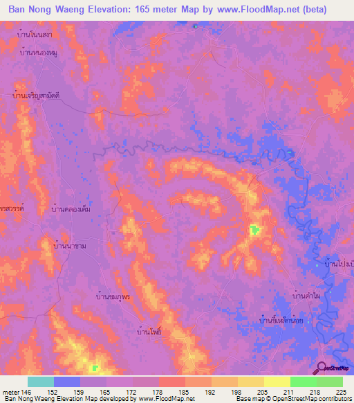 Ban Nong Waeng,Thailand Elevation Map