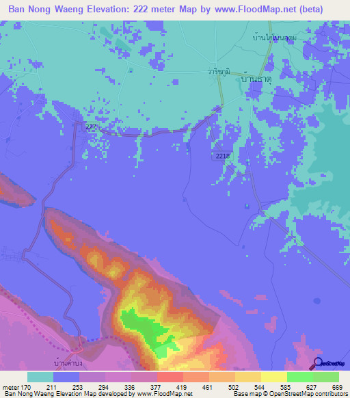 Ban Nong Waeng,Thailand Elevation Map