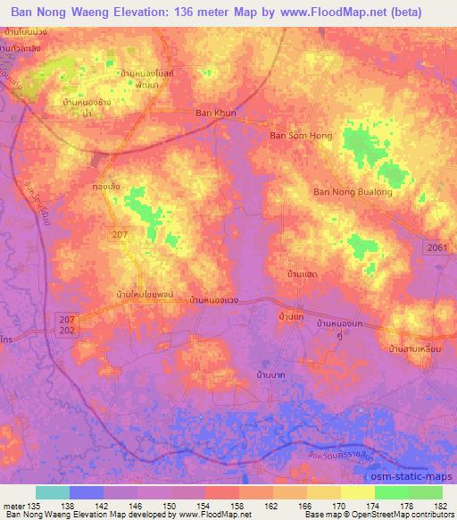Ban Nong Waeng,Thailand Elevation Map