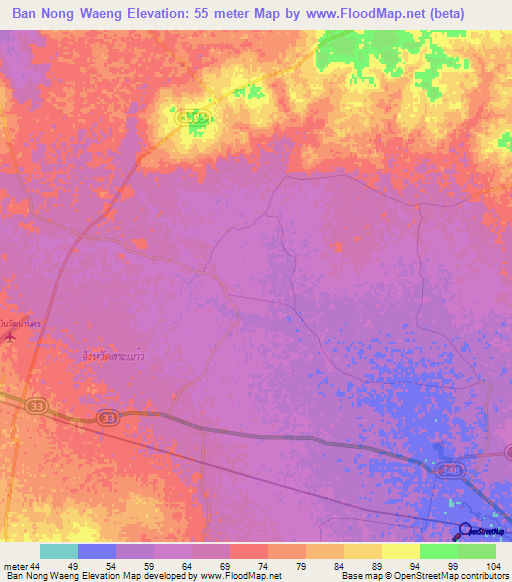 Ban Nong Waeng,Thailand Elevation Map