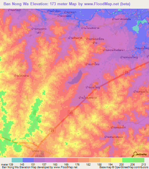 Ban Nong Wa,Thailand Elevation Map