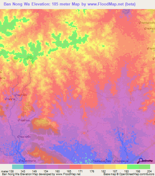 Ban Nong Wa,Thailand Elevation Map