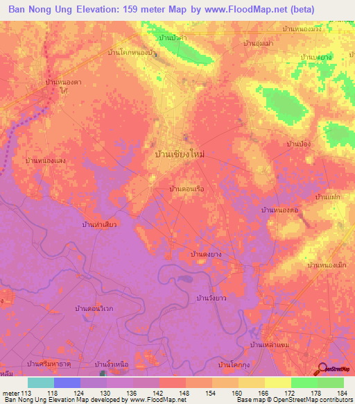 Ban Nong Ung,Thailand Elevation Map