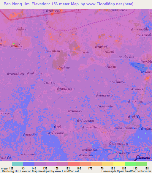 Ban Nong Um,Thailand Elevation Map