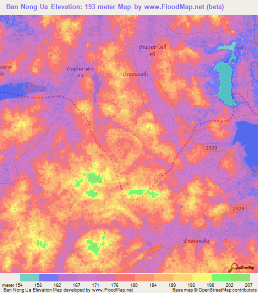 Ban Nong Ua,Thailand Elevation Map