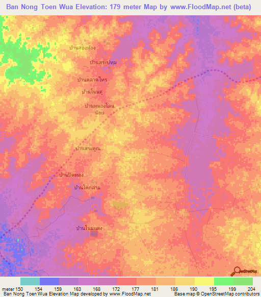 Ban Nong Toen Wua,Thailand Elevation Map
