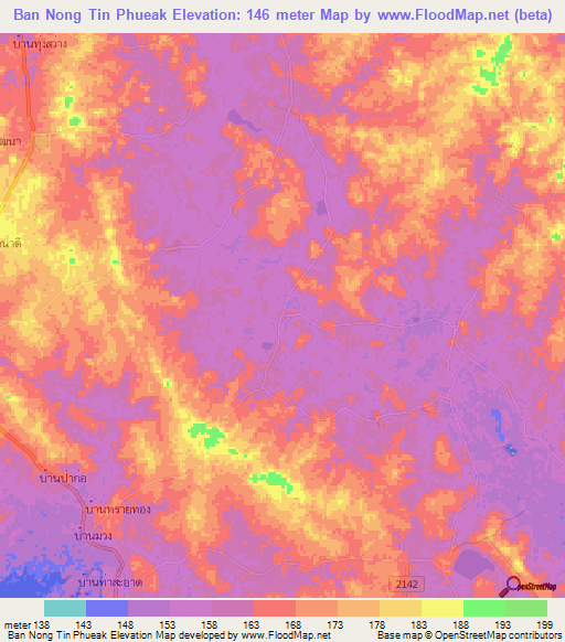 Ban Nong Tin Phueak,Thailand Elevation Map
