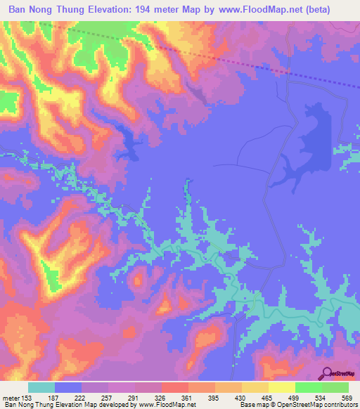Ban Nong Thung,Thailand Elevation Map