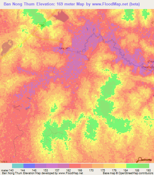 Ban Nong Thum,Thailand Elevation Map