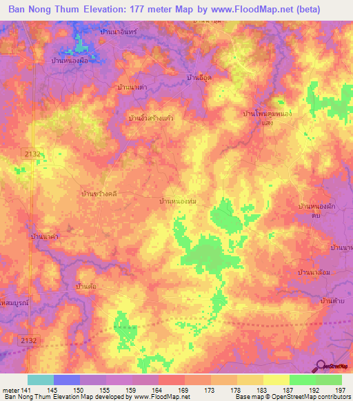 Ban Nong Thum,Thailand Elevation Map
