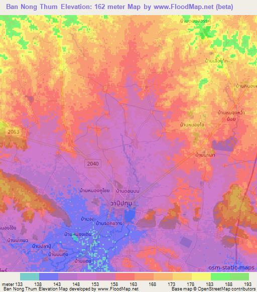 Ban Nong Thum,Thailand Elevation Map