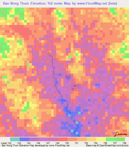 Ban Nong Thum,Thailand Elevation Map